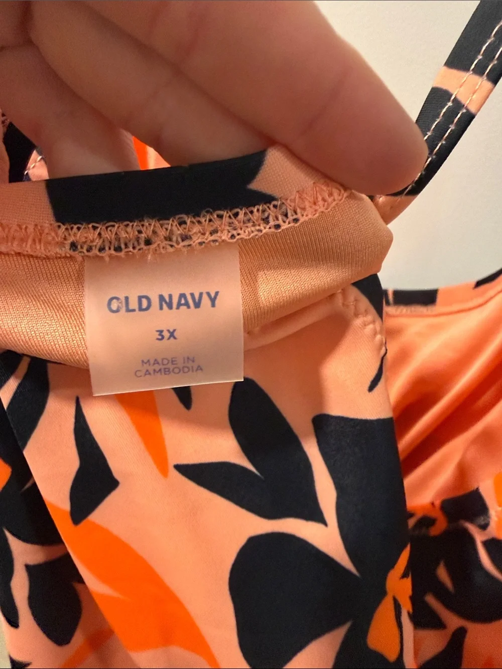 Old Navy Orange and Black Tropical Leaf One-Piece Swimsuit